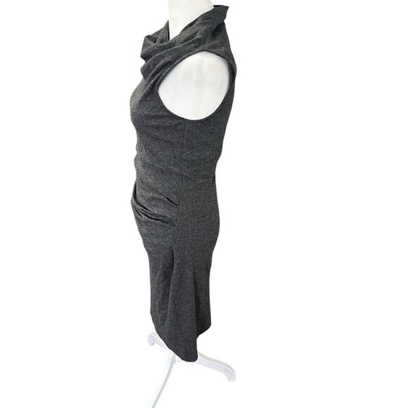 Helmut Lang Sonar Wool Gray Asymmetric Cowl Neck Fitted Sleeveless Dress S - Picture 7 of 14